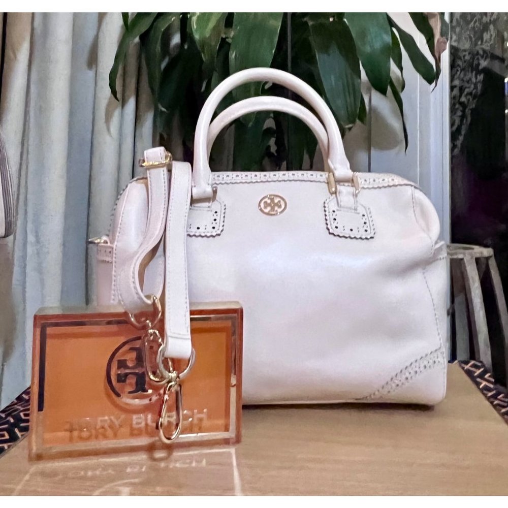 ♦️AUTHENTIC TORY BURCH WHITE RIBBON ROBINSON TOTE/SHOULDER BAG